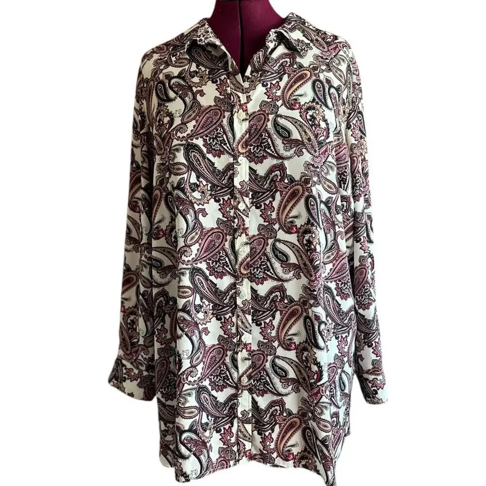 Womens Top Size 20W Paisley Boho Twee 70s Hippie Retro Eclectic Indie Long Bold